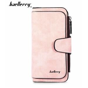 Women's Long Clutch Wallet Pink Bifold Leather Credit Card Coin Holder Baellerry